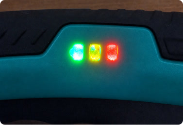 Close-up of the BoxHound cutter's battery indicator lights
